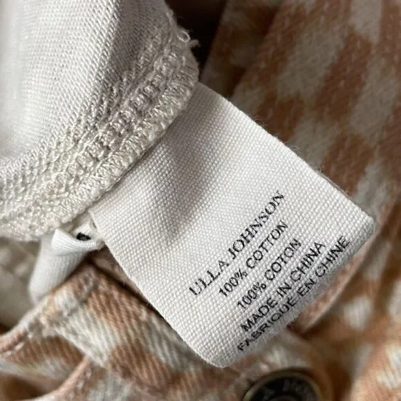 ULLA JOHNSON Waverly Printed Jeans Women 12 Tan Check Print Tapered 100% Cotton - Picture 12 of 14